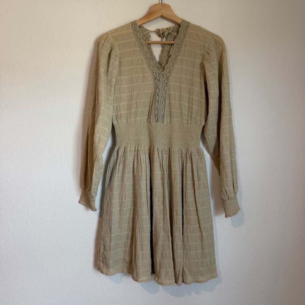 Berenice Tan Gauze Crochet Trim Long Sleeve Dress Women's Size 36 US Small 8